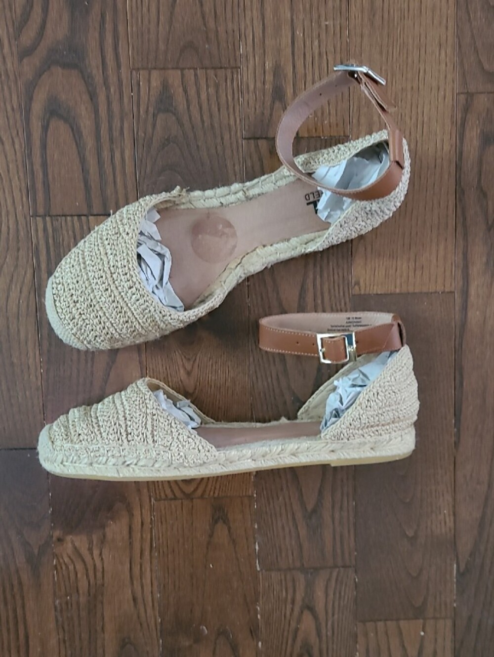 Karl Lagerfeld Auber Beige Crochet Espadrille Ankle-Strap Flats Women's Size 10